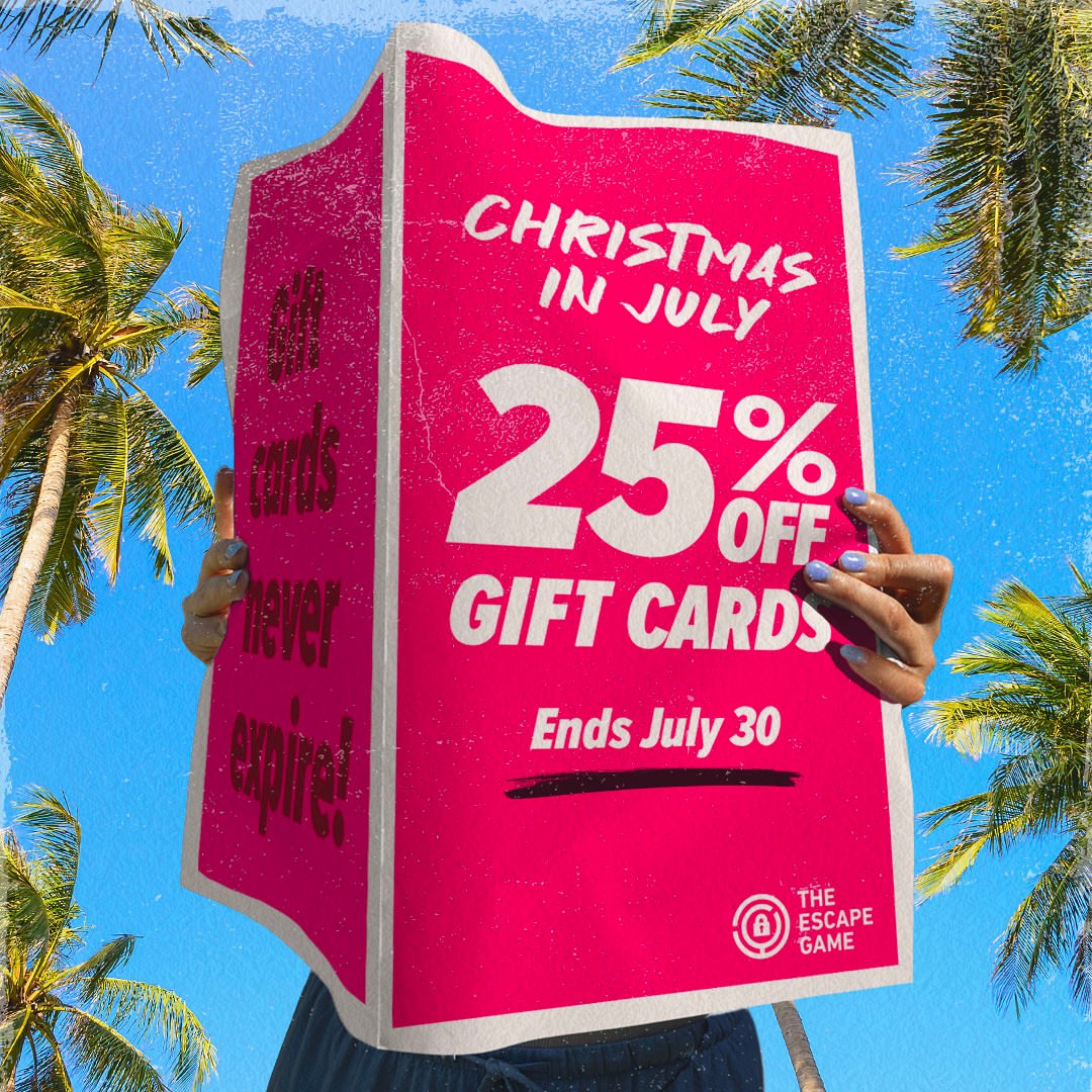 It's Christmas in July at @theescapegame at The Interlock! Single-player gift cards are 25% off from today, July 27 through Thursday, July 30 (online only). They never expire, work for any game — basically the perfect gift or your excuse to finally try an escape game. Don't miss out! 🎄